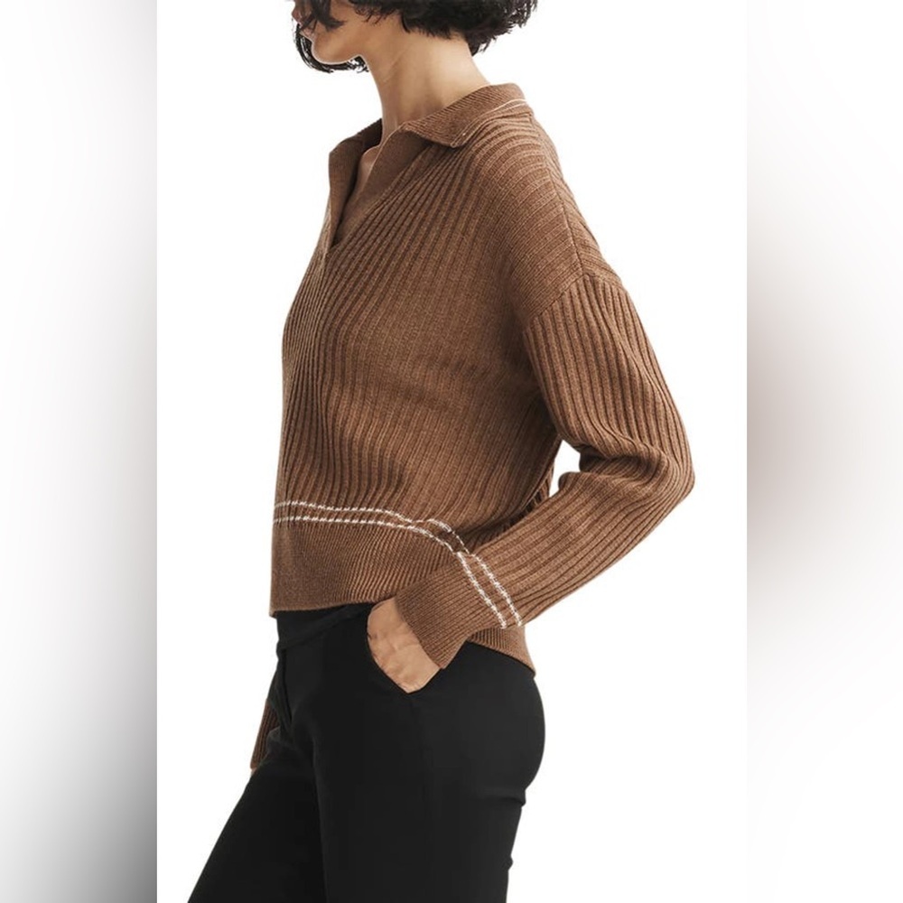 Rag & Bone Monti V-Neck Polo Extra Fine Merino Wool Long Sleeve Sweater Size S - Picture 9 of 12